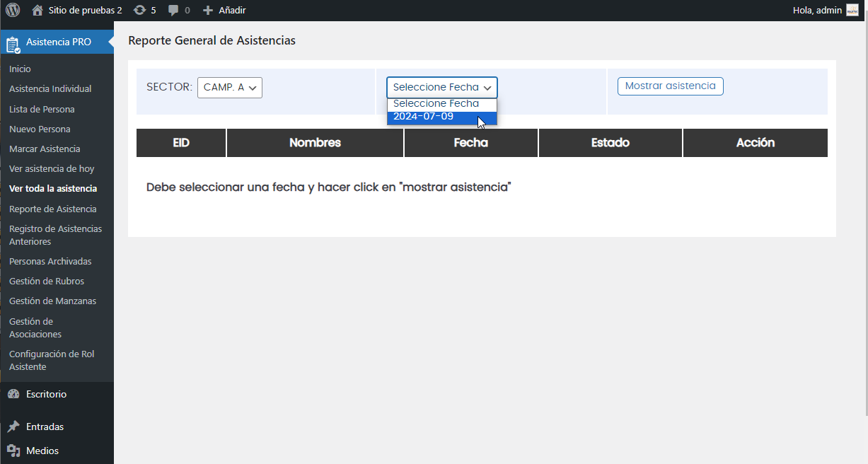 P15 PRO Control de Asistencia Sectorial