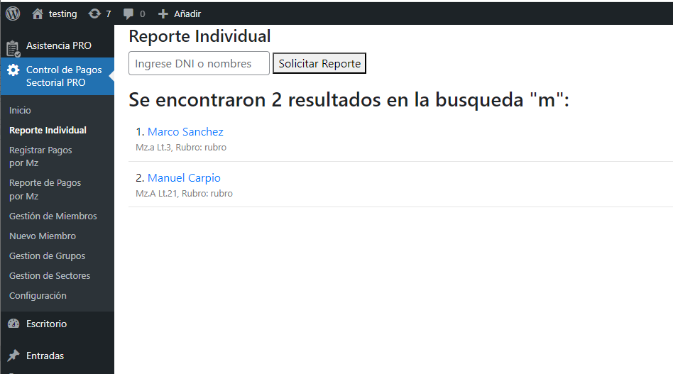 P17 PRO Control de Pagos Sectorial